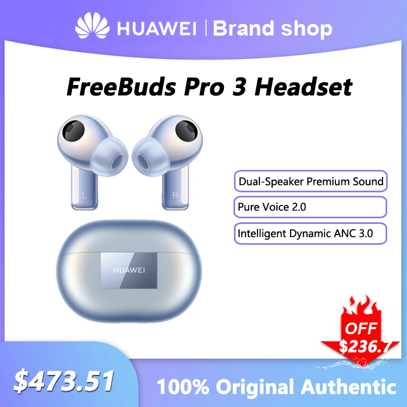 Huawei FreeBuds Pro 3 Wireless Bluetooth Headset Dual-Speaker Premium Sound Earphone Intelligent Dynamic ANC 3.0 Sports Earbuds