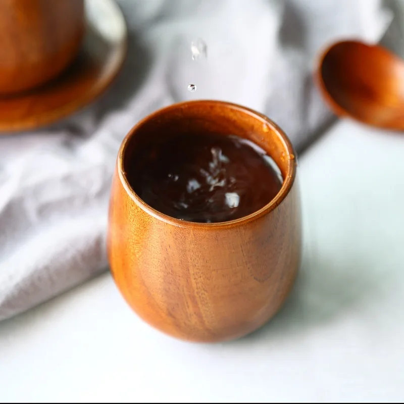 100Ml Big Belly Cup Creative Pattern Solid Wood Handcarved Anti Scald Tea Cups Simple Fragrant Original Tableware 4