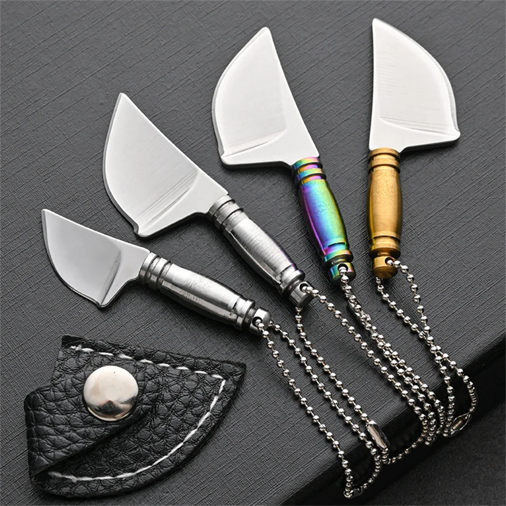 Mini Sharp Small Kitchen Knife Keychain Portable Key Chain Opening Tool With Leather Case Camping Miniature Carry-On Gift