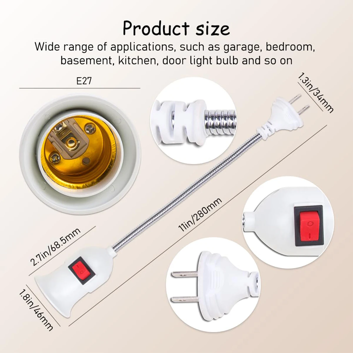 Bendable E27 Lamp Holder Table With Switch Bulb Base Eu/Us/Uk Plug Light Adapter Socket Screw Type Wall 360 Degree Flexible Desk