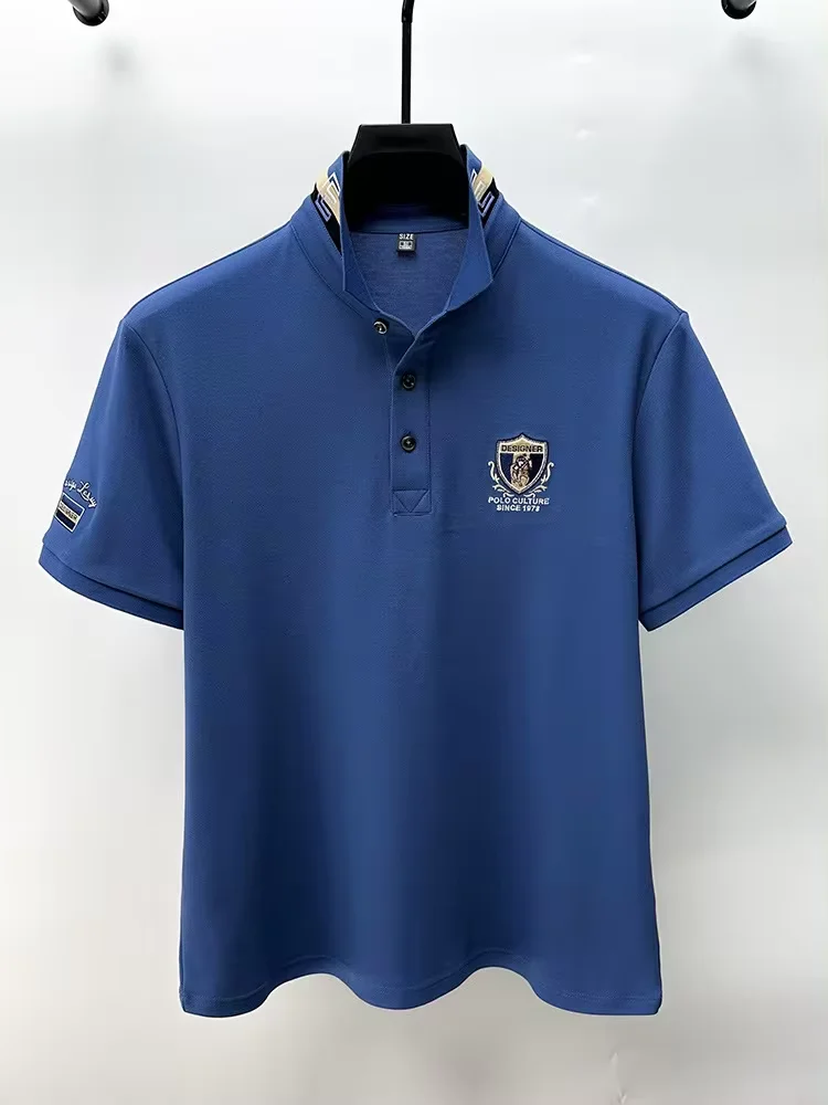 High end luxury silk cotton short sleeve POLO shirt men\'s summer fashion brand embroidered T-shirt cool wrinkle resistant top
