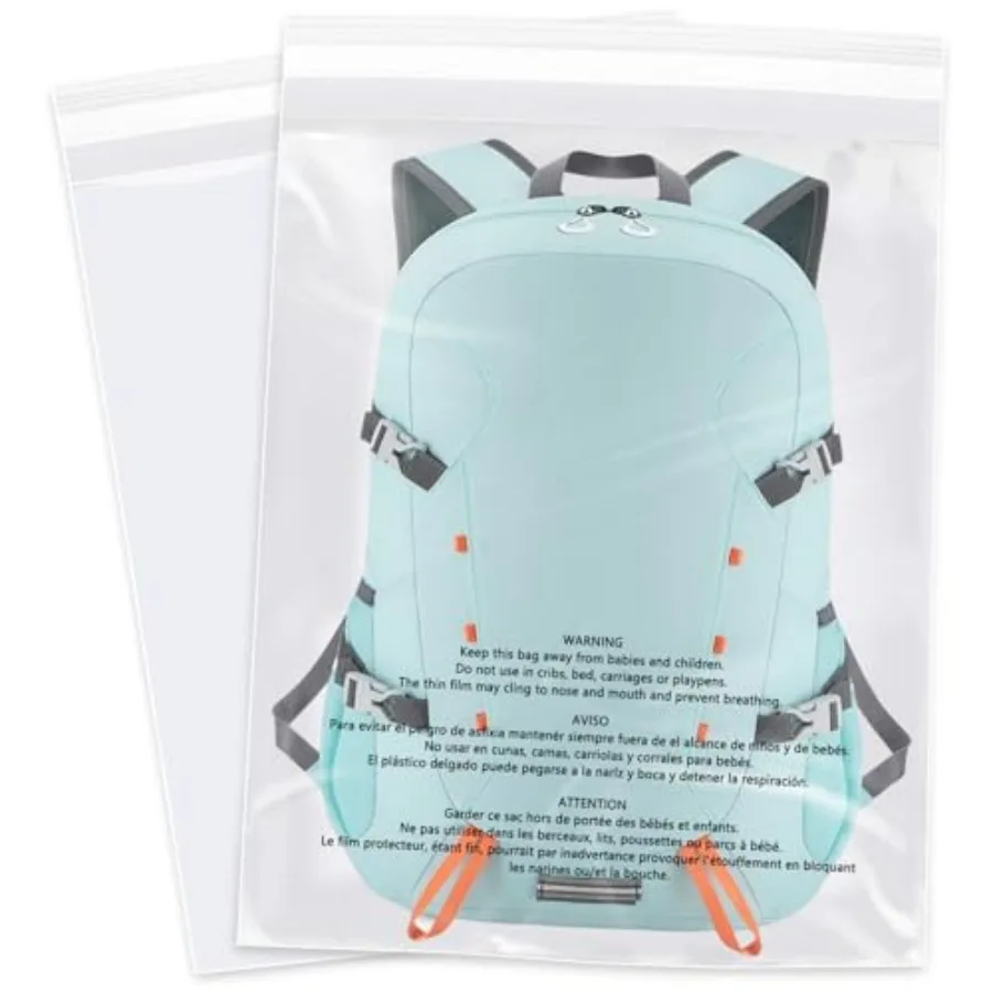 Bolsas de polietileno transparentes con advertencia de asfixia y cierre autoadhesivo para camisetas, ropa y FBA - Adhesivo permanente