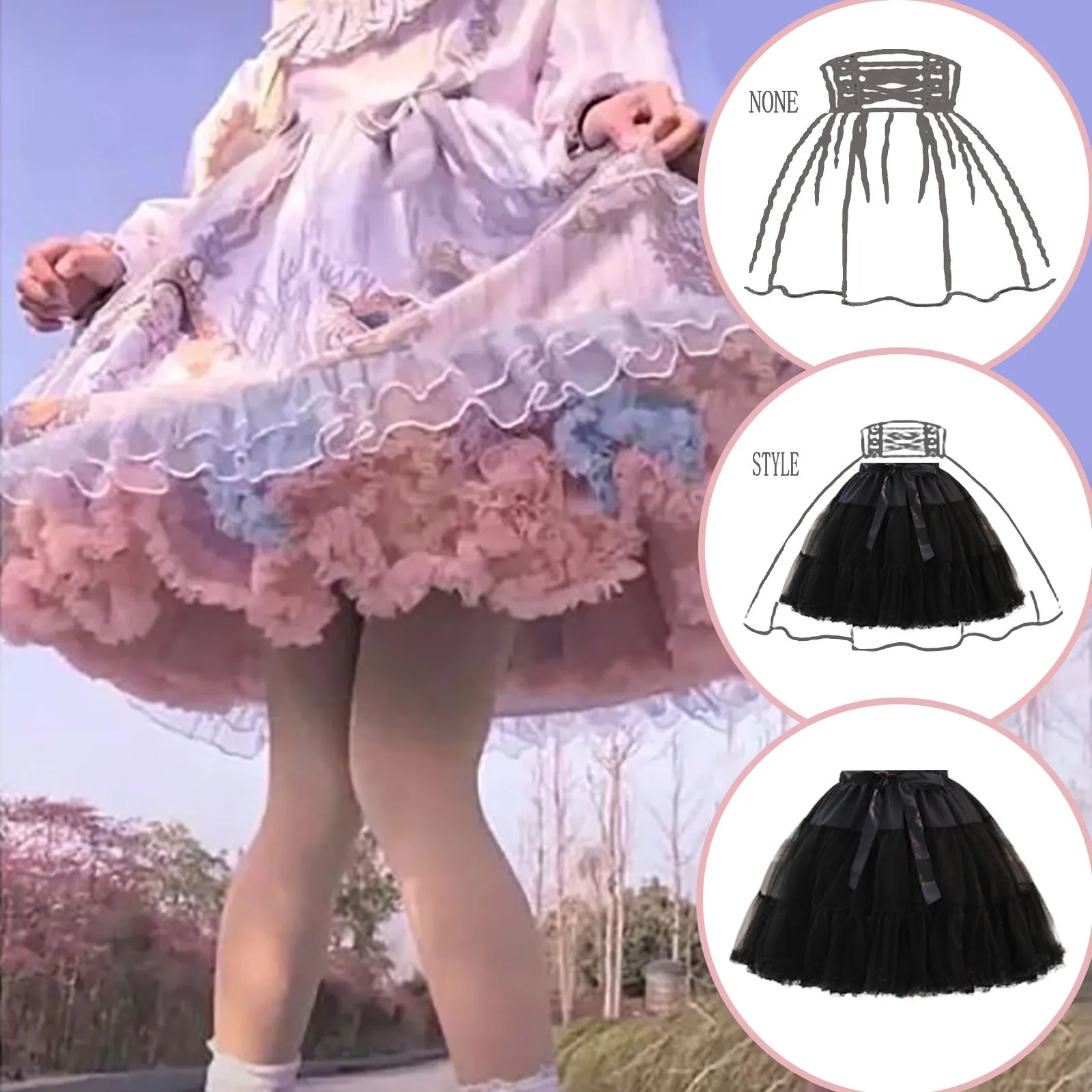 Handmade Colorful Flowers Petticoat Lolita Skirt Support Harvest Kawaii Short Dress Halloween Accessories Cute Girl Korea Dress