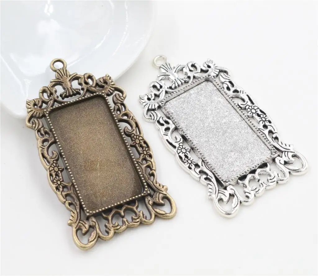 New Fashion 5pcs 19x38mm Inner Size 2 Colors Rectangle Cabochon Base Charms Pendant,Fit  19*38mm Rectangle Glass Cabochons