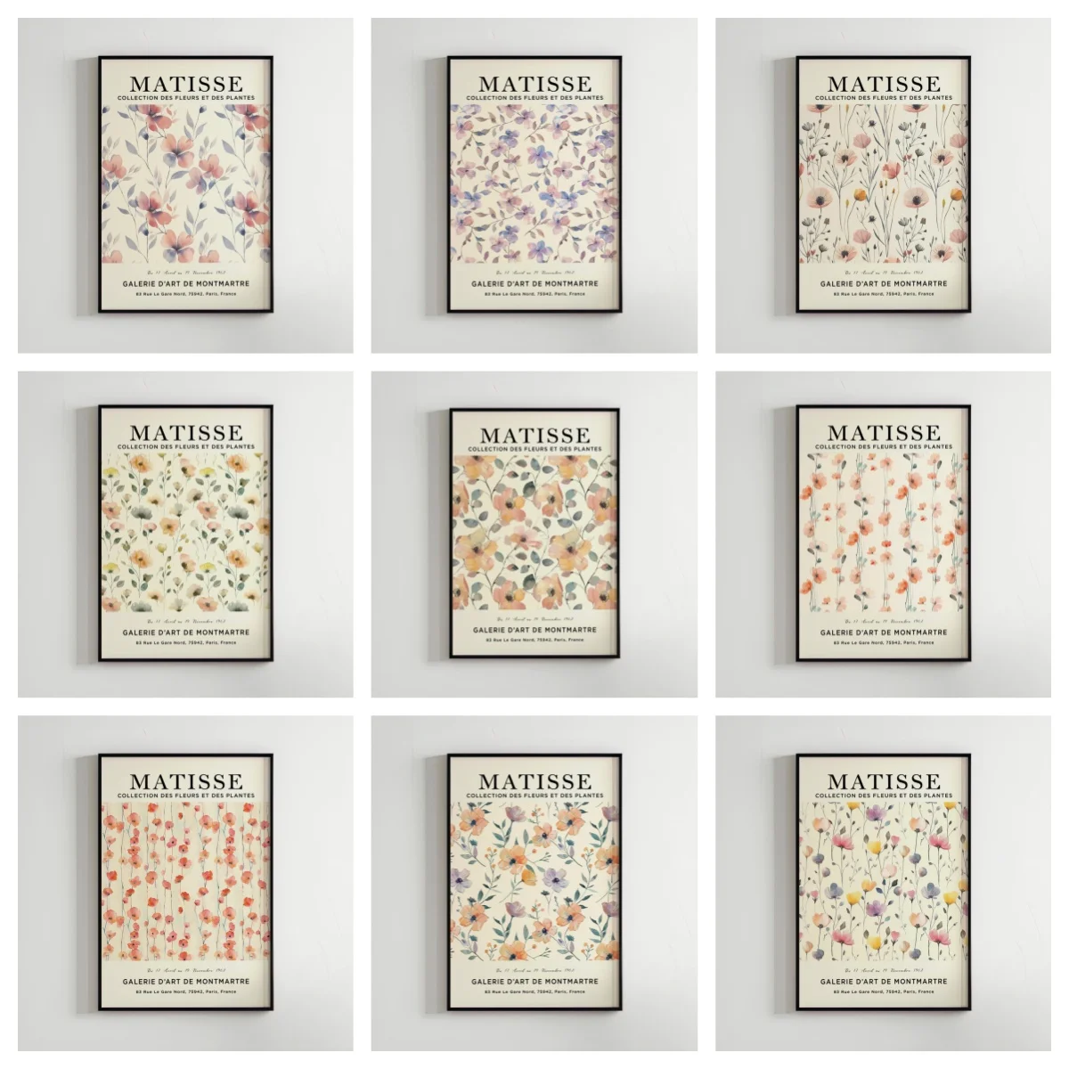 Matisse Floral Wall Art Prints, Vintage Poster, Watercolor Wildflower Botanical Prints, Neutral Soft Tone Gallery Wall Decor