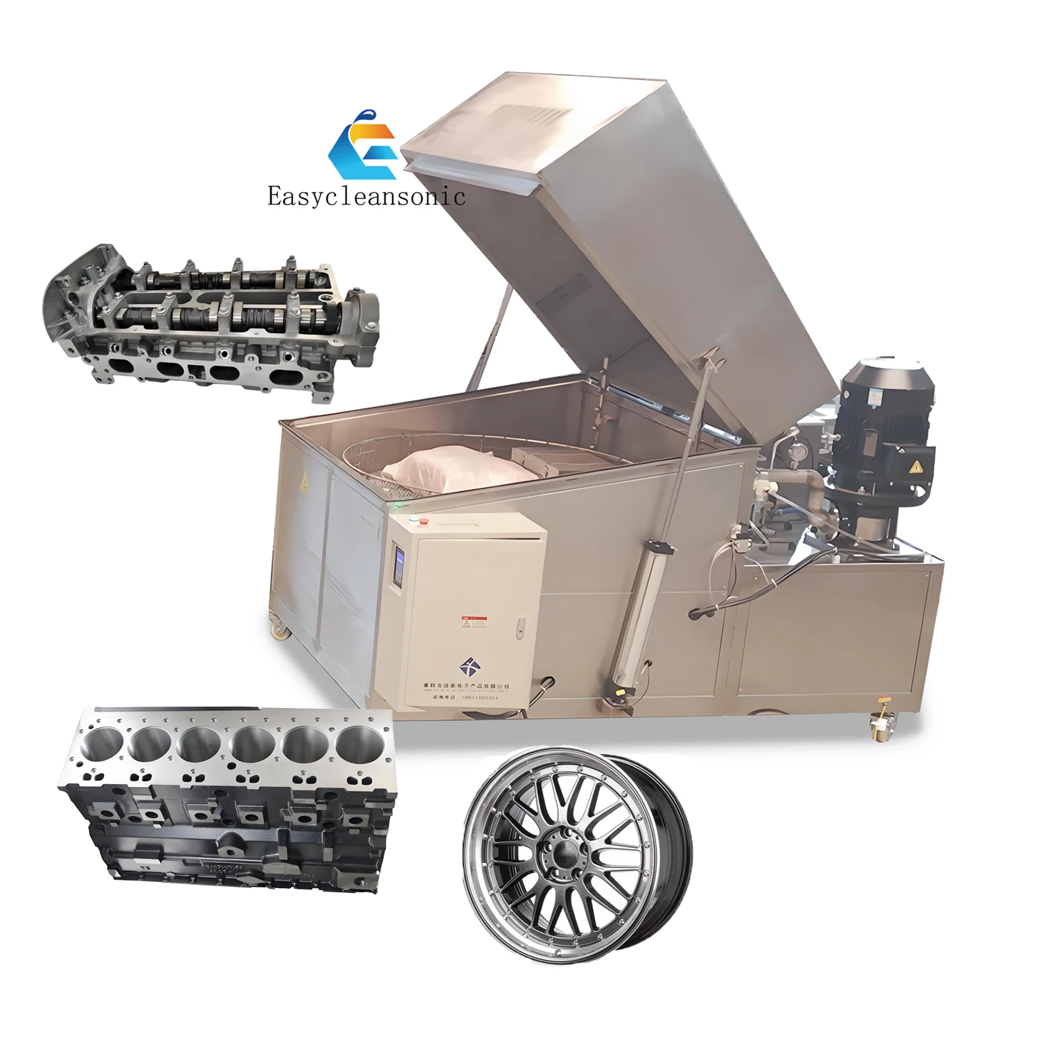 Large Tank Industrial Parts Washer with Powerful Rotating Spray Nozzles for Engine Blocks and Molds