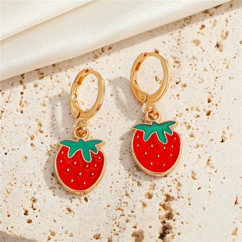 Dinosaur Strawberry Animal Fruit Hoop Earrings For Women Gift Jewelry Trendy Apple Banana Avocado Food Circle Earring E783