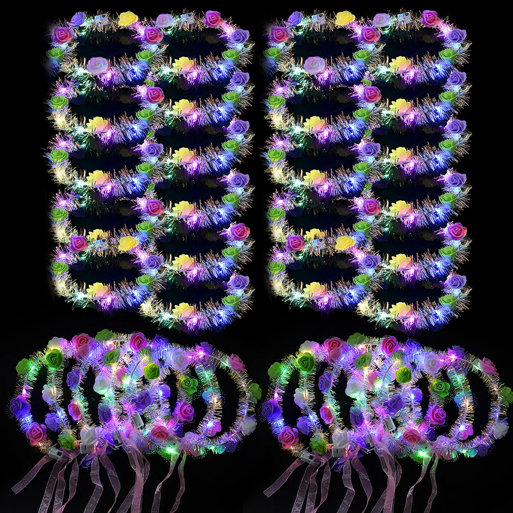 10/20 Stück LED-Blumenkranz, leuchtende Blumenkrone, Haarschmuck für Hochzeiten, leuchtendes Stirnband, Geburtstagsfeier, Hochzeitszubehör – Detail 6