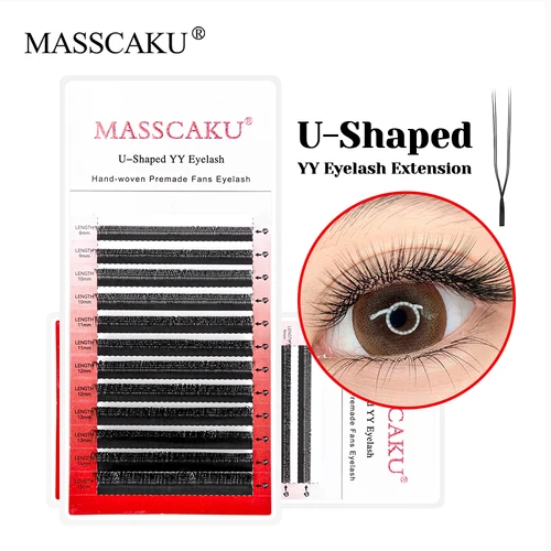 MASSCAKU U forma YY pestañas postizas C D Curl 8-15mm mezcla volumen prefabricado ventilador extensión de pestañas fino Pestanas de visón sintético
