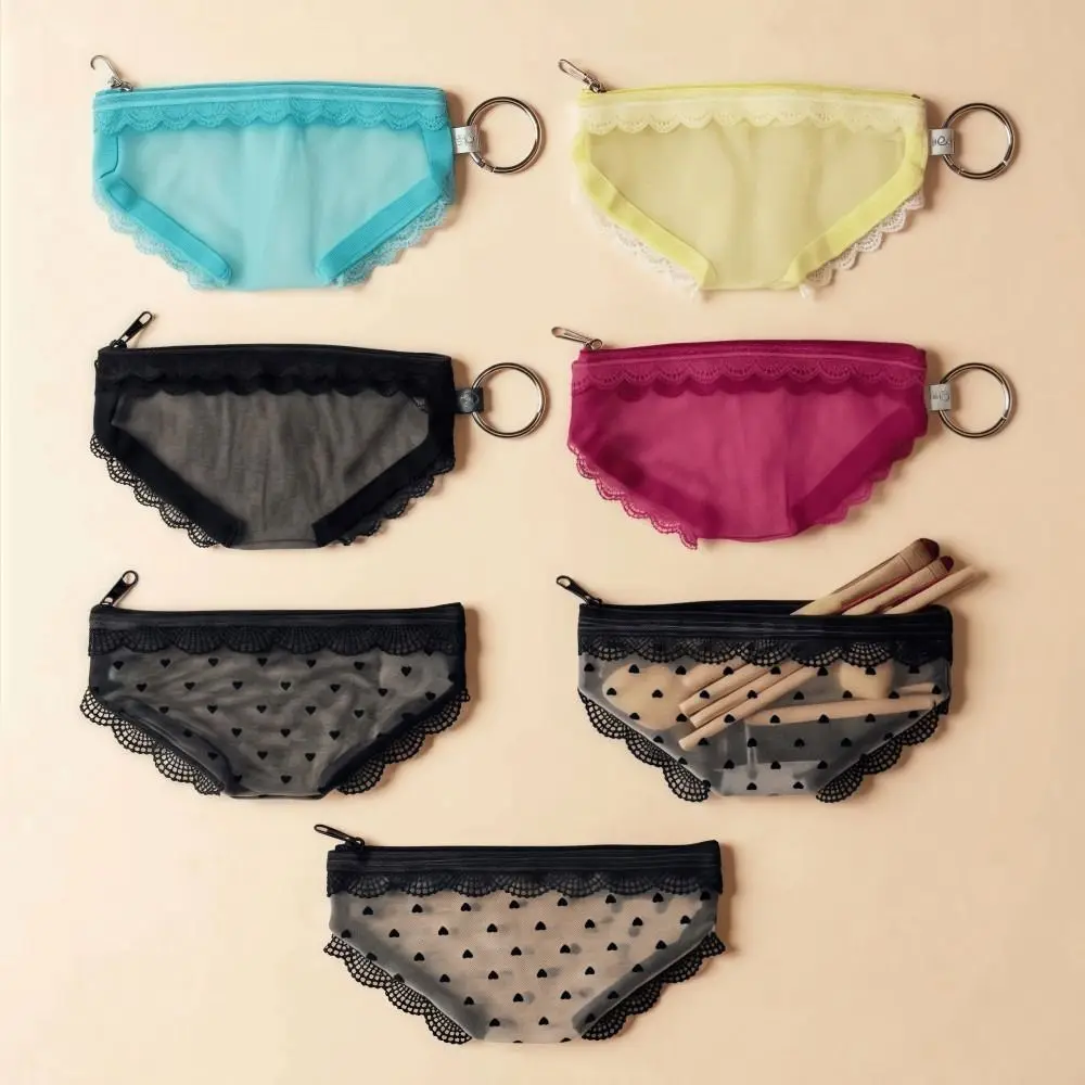 New Briefs Shape Cosmetic Bag Lace Heart Transparent Makeup Storage Pouch Mesh Y2K Toiletry Bag Storage for Travel image 2