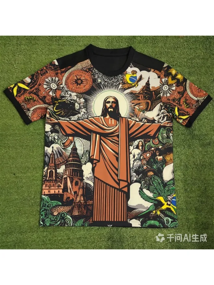 Brazil Christ The Redeemer T-Shirt, Men Women 3D Print Quick Dry Sportswear Short Sleeve Casual Football Jersey Top Streetwear