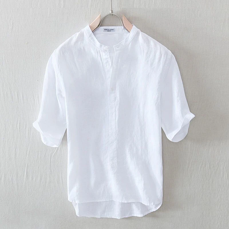 

Летняя тонкая хлопковая льняная мужская футболка свободного кроя irt ort Sve с воротником-стойкой, белая молодежная одежда Faion Urban Sle