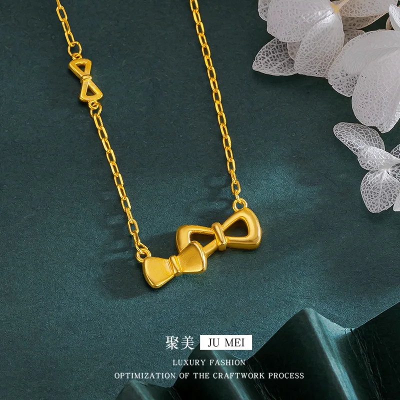 

Роскошное ожерелье с бантом из чистого золота 24 карата 9999, простая элегантная женская цепочка