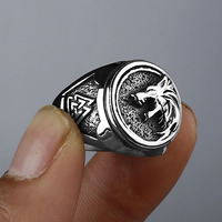 Viking Valknut Rune Wolf Head Ring Men's Fashion Personality Animal Stainless Steel Finger Ring Biker Party Club Jewelry Gift