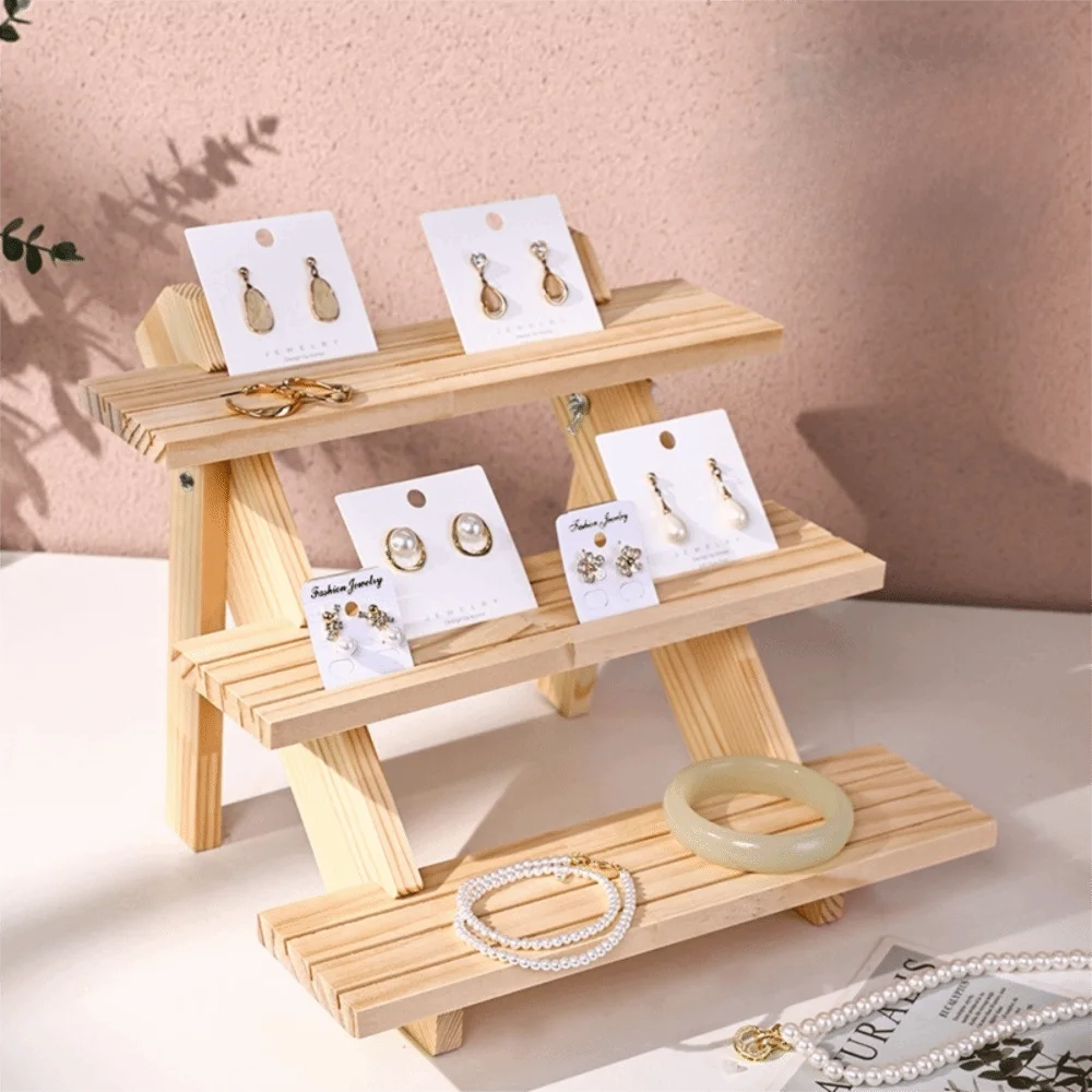 2/3/4 Layer Wooden Jewelry Display Stand Decorative Multi Functional Earring Storage Rack Minimalist Wooden Display Rack Desktop