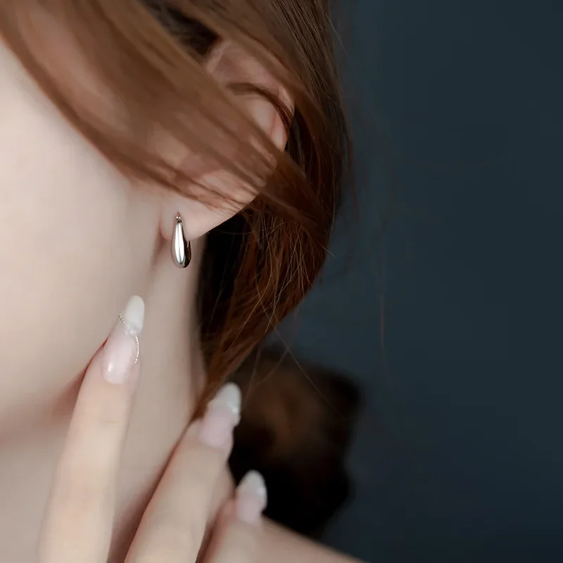 Minimalism 925 Sterling Silver Geometric Polished Irregular Circle Gold Color Hoop Earrings for Women Jewelry Allergy Earrings