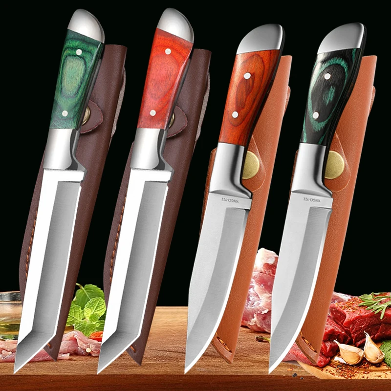 

Fruit Knife Mongolian Hand Held Small Knife for Lamb Eating Portable Dining Knife Kitchen Small Knives with Leather Cover