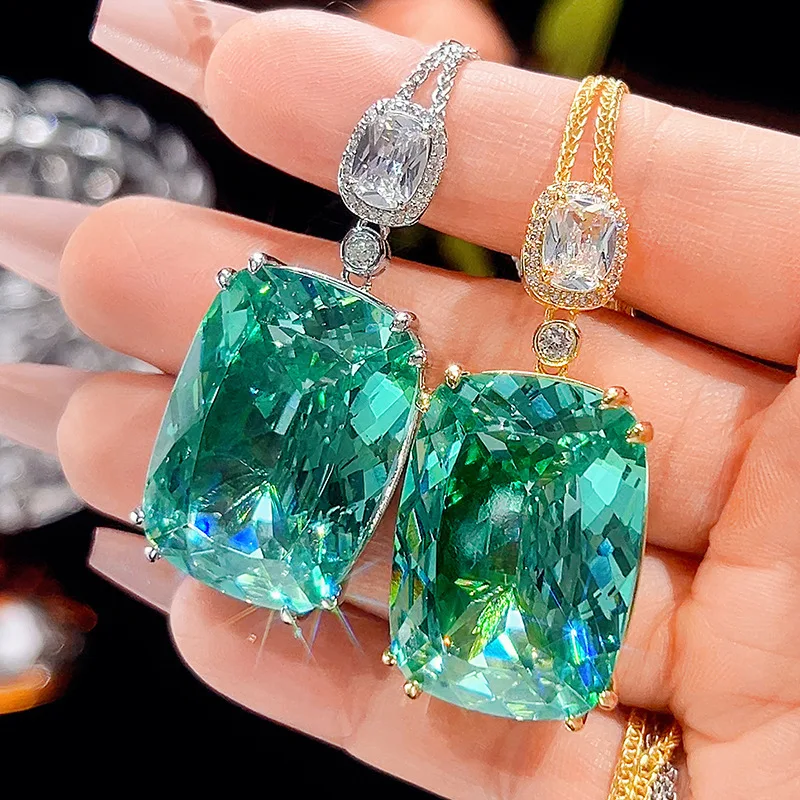Big Green Pendant Necklace Sparkling 5A Garde 20*28mm Stone Pendant with 55cm Chain Fashion Jewelry Accessories
