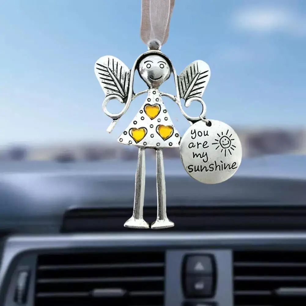 Car Christmas Angel Decoration Alloy Engraved Blessing Heart Key Card Xmas Tree Car Rearview Mirror Pendant