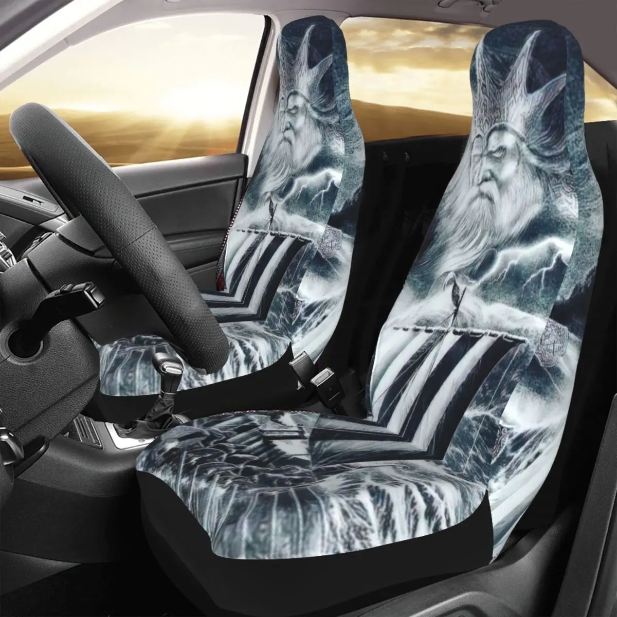 Viking Car Seat Cover Custom Printing Universal Front Protector Accessories Cushion Set