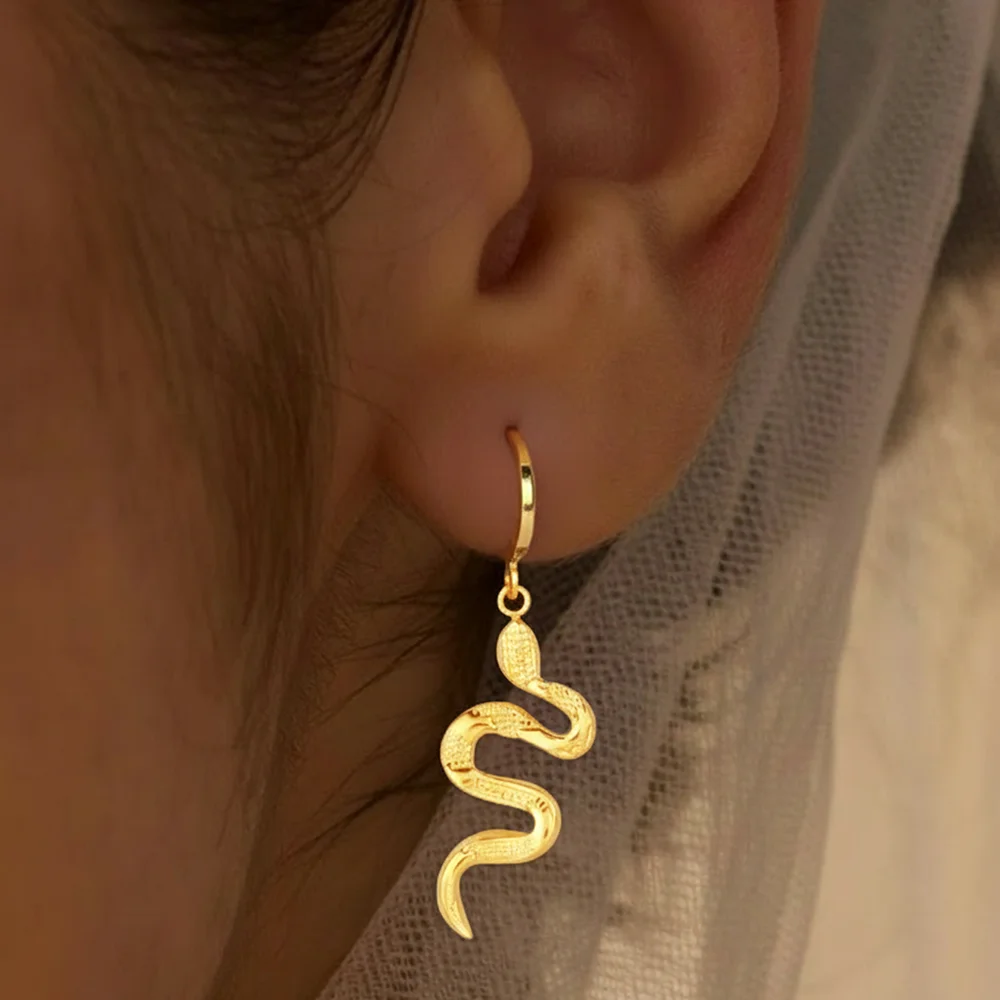 New Stainless Steel Animal Snake-Shaped Pendant Earrings Unisex Vintage-Inspired Unique Design Exquisite Ear Jewelry Accessories
