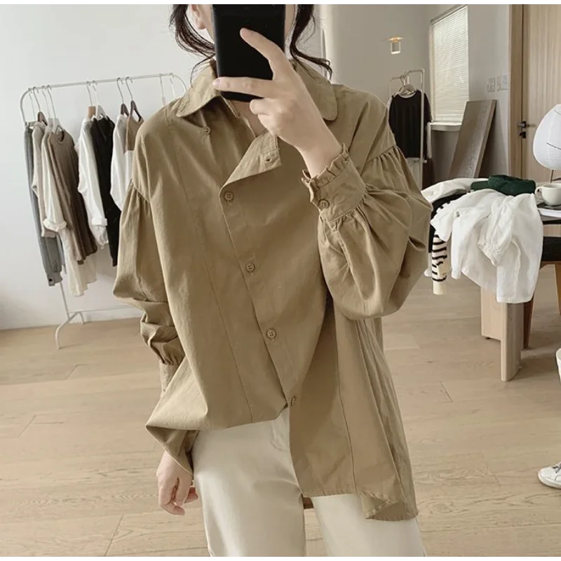 เสื้อเชิ้ตทรงหลวมสไตล์ลำลองสุดชิค รุ่นใหม่ปี 2025 แขนยาว ใส่สบาย