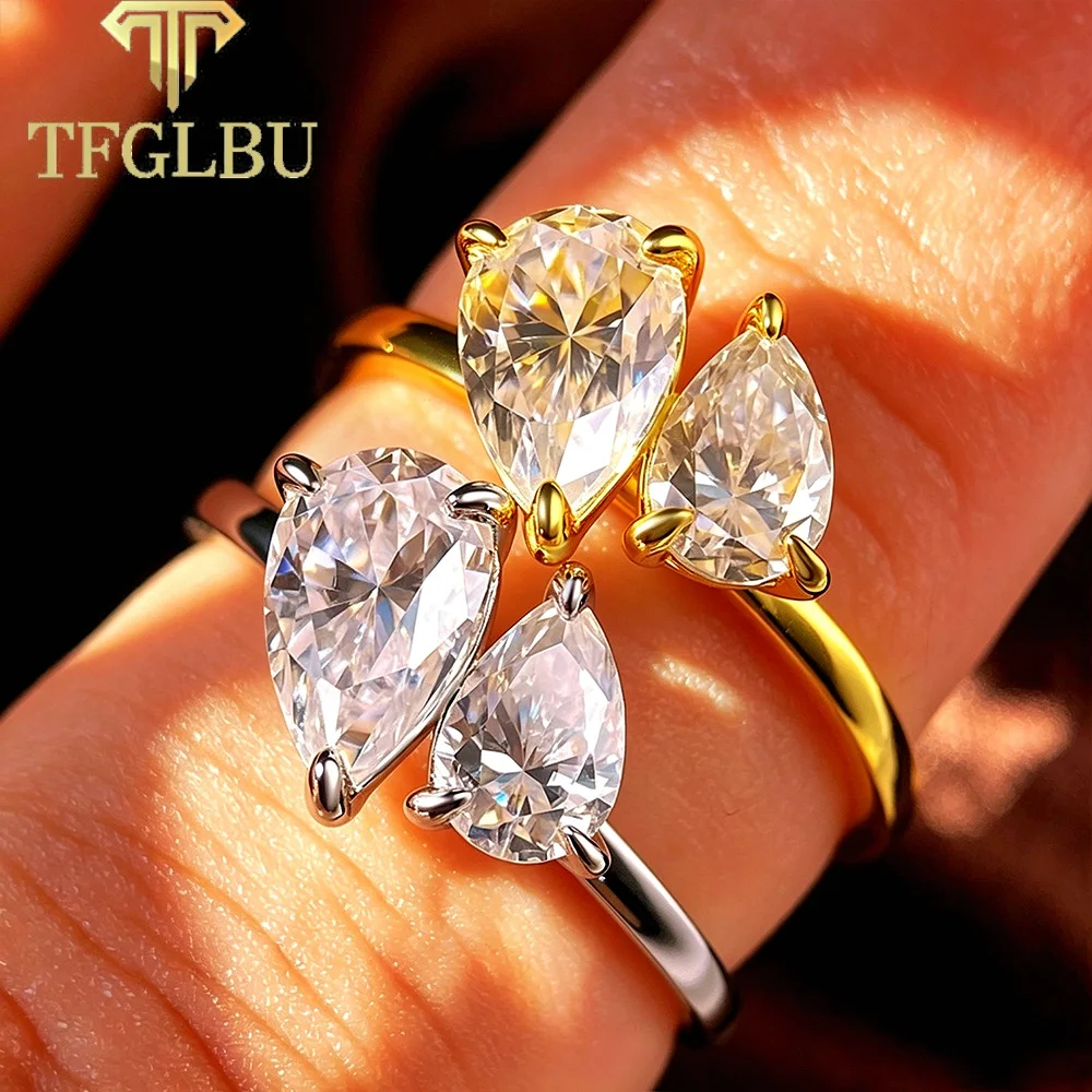 TFGLBU 1CT Teardrop Moissanite Stackable Ring 925 Sterling Silver White/Yellow Gold Plated Fine Wedding Jewelry Gift for Women