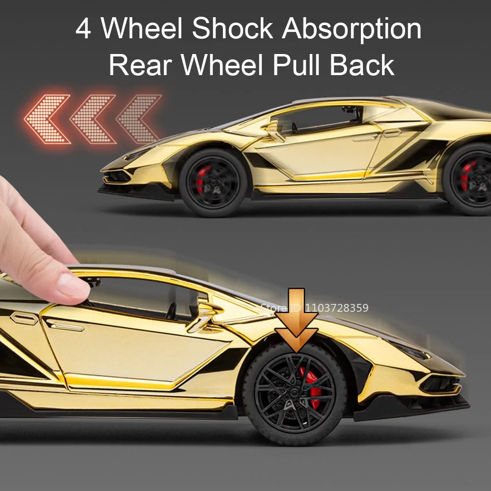 1:24 LP770 Revuelto Supercar Model Toys Alloy Diecast Miniature Sports Cars Sound Light Doors Opened Pull Back for Kids Gifts