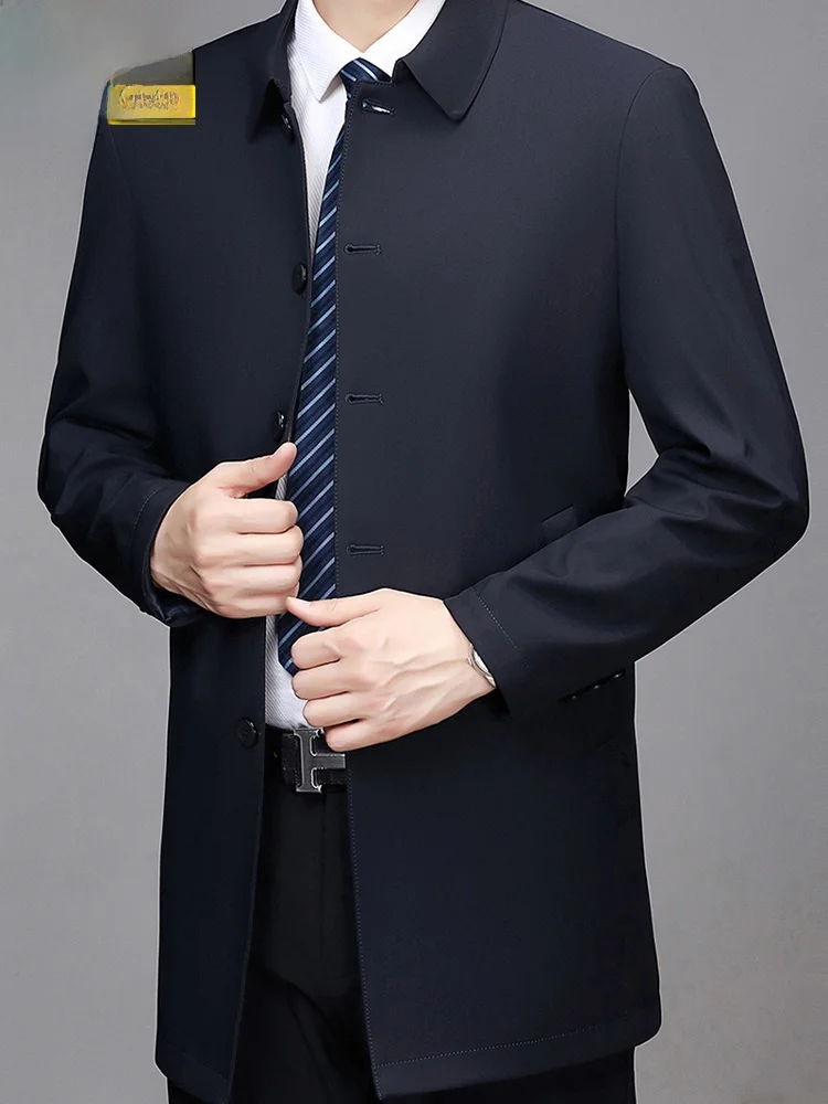 

TUCANO 2025 Новое мужское повседневное длинное пальто с воротником-стойкой для осени и весны, для мужчин среднего возраста, из полиэфирного волокна, приталенный крой