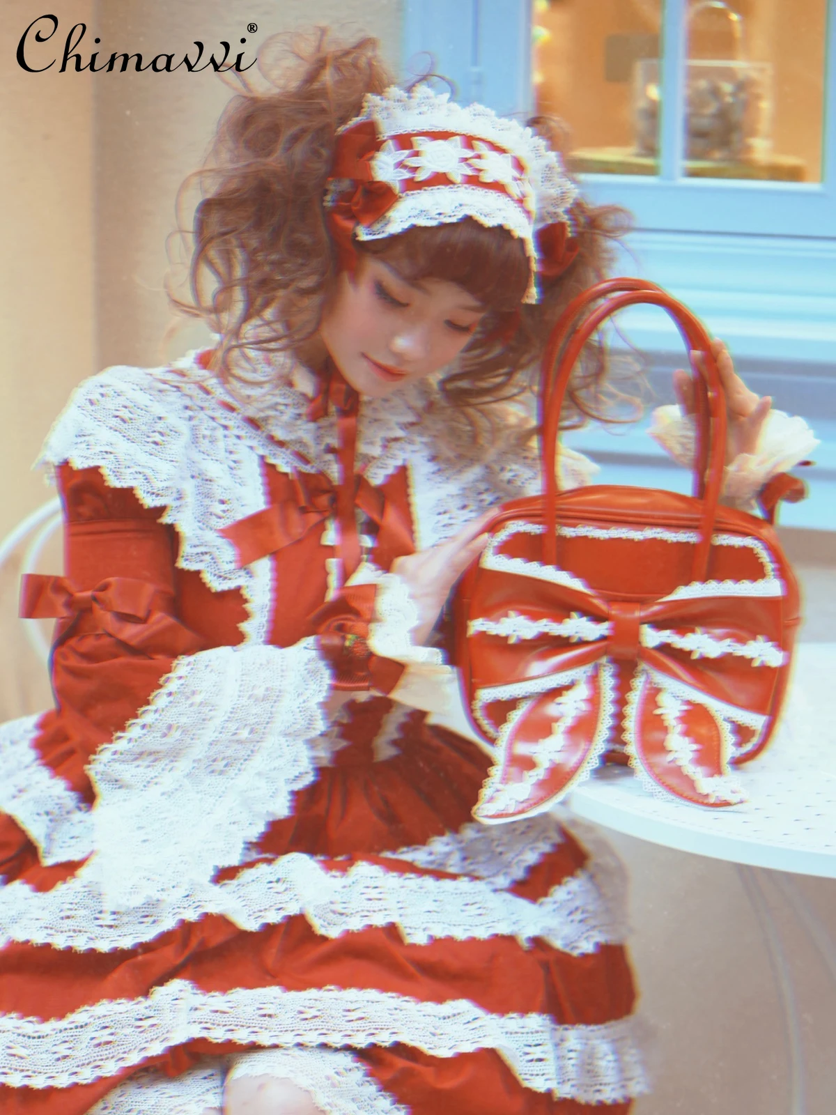 Original Japanese Style Retro Lolita Bag Sweet Girl Lace Handbag Princess Cute Bow Ladies Elegant Versatile Shoulder Bag