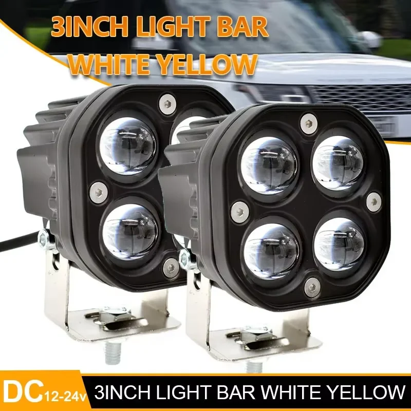 

3 Inch Led Work Light Bar 12V 24V For Car Yellow Fog Lamp 4x4 Off road Motorcycle Tractors Driving Lights White Square Spotlight