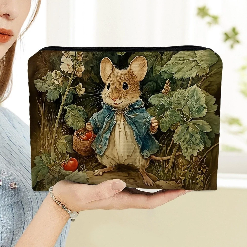 1 Double-sided Printed Makeup Bag Cute Mouse Pattern for Daily Cosmetic Storage for Travel and Outings Cosmetic Organizer  Pouch