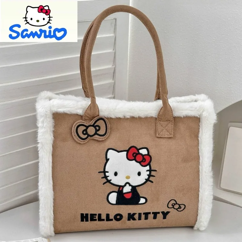 

Sanrio модная легкая роскошная замшевая сумка-тоут с рисунком Hello Kitty для женщин, большая вместительная повседневная универсальная ручная сумка на плечо