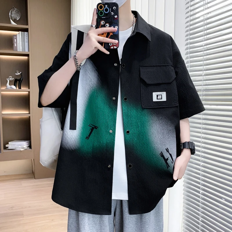 

Модные мужские повседневные рубашки: Новинка 2026 года, летние топы и футболки с коротким рукавом, молодежная уличная одежда, свободные тонкие куртки