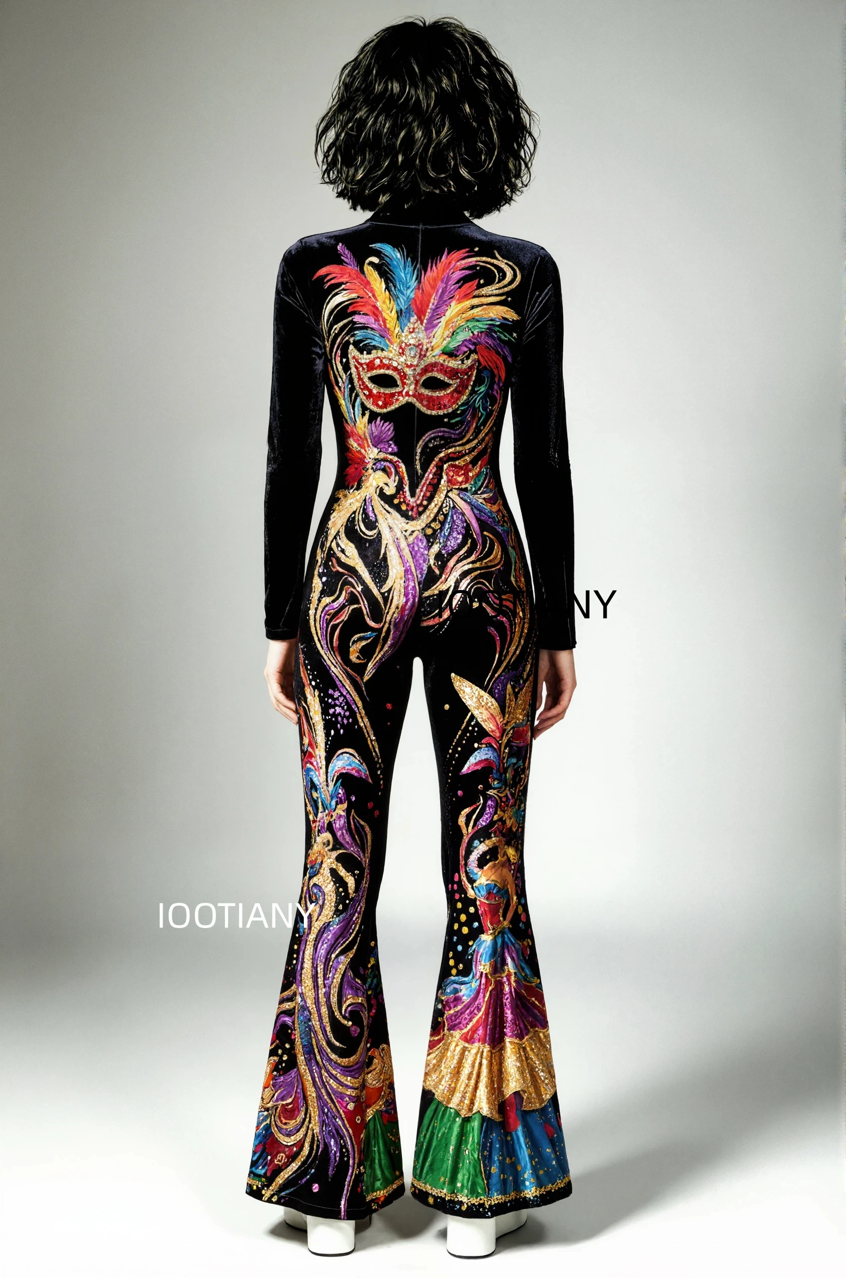 Damen Retro Skinny Flared Bell Bottom Jumpsuit, königlicher Bühnen-Performance-Bodysuit, Leoparden-Club-Cosplay-Show-Outfit – Detail 4