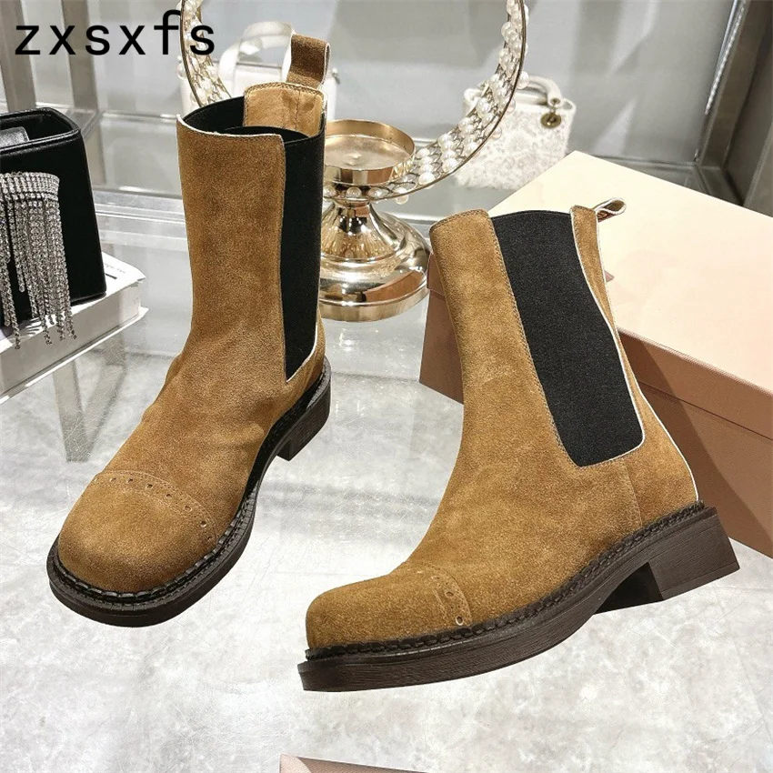 Winter Real Leather Ankle Boots For Women Chunky Heel Chelsea Boots Platform Designer Short Motorcyle Boots 2025