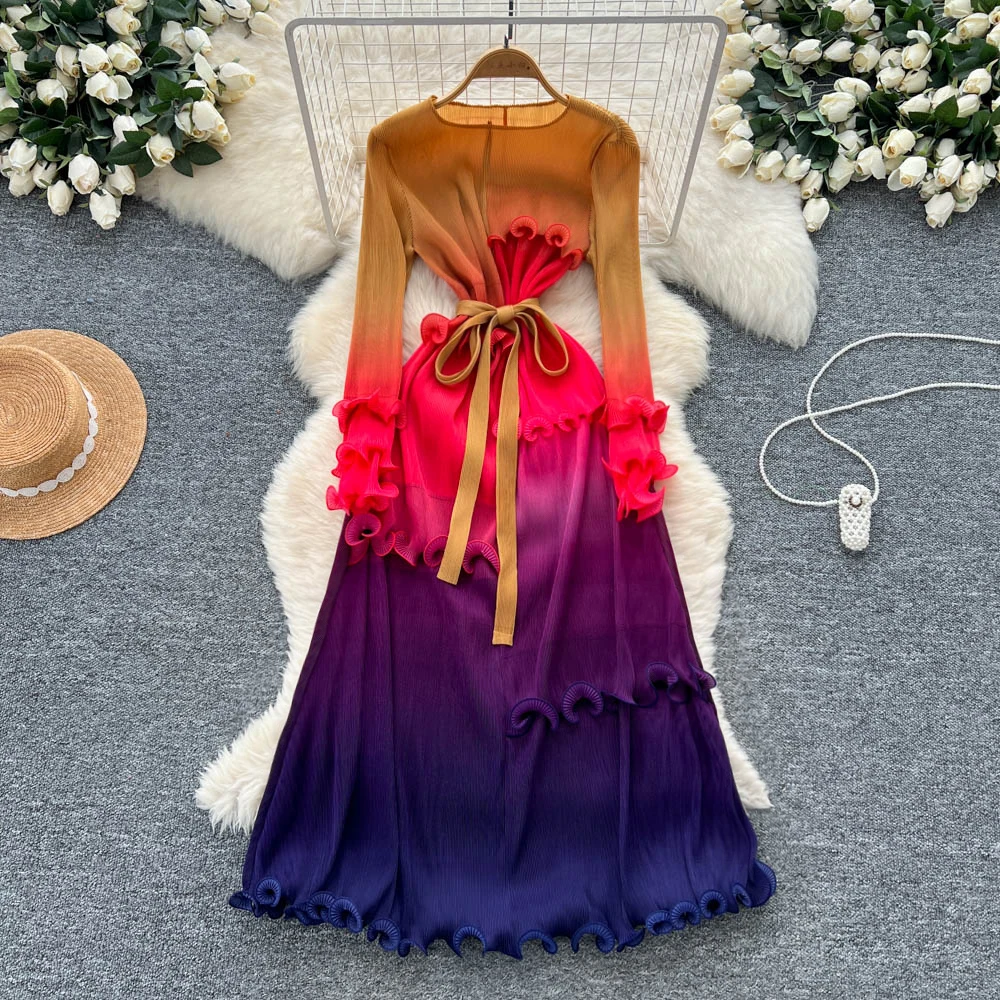

Chic Sexy O-neck Edible Tree Fungus lace-up Ruched Fairy A-line loose Summer Women Boho Sundress women clothing