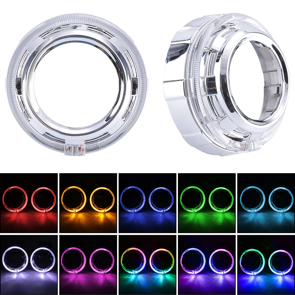 2 قطعة 3 بوصة غطاء للعدسات مع RGB عيون الملاك التعميم Led المصابيح الأمامية حلقات هالة عدسة أقنعة ل ثنائية زينون العارض التحديثية #3