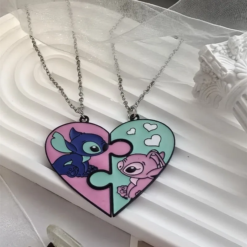 

2Pcs Disney Lilo&Stitch Picture Puzzle Bestie Necklaces Cartoon Anime Action Figures Q Figural Necklace Birthday Gifts for Lover