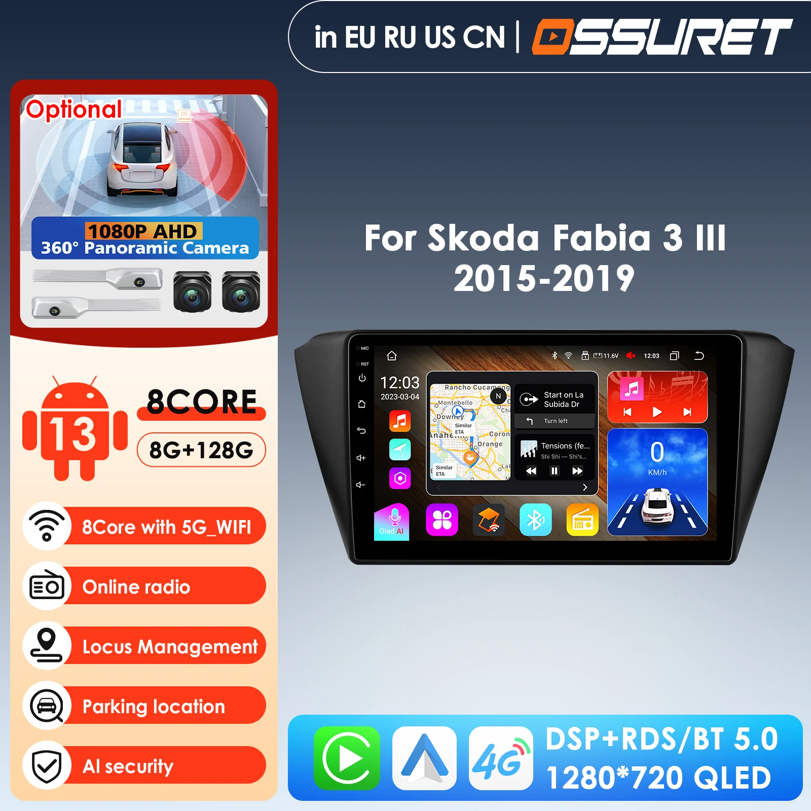 

Carplay 4G 9" Car Radio Android for Skoda Fabia 3 III 2015 2016 2017 2018 2019 Multimedia Player Navigation GPS 2 Din Stereo DSP