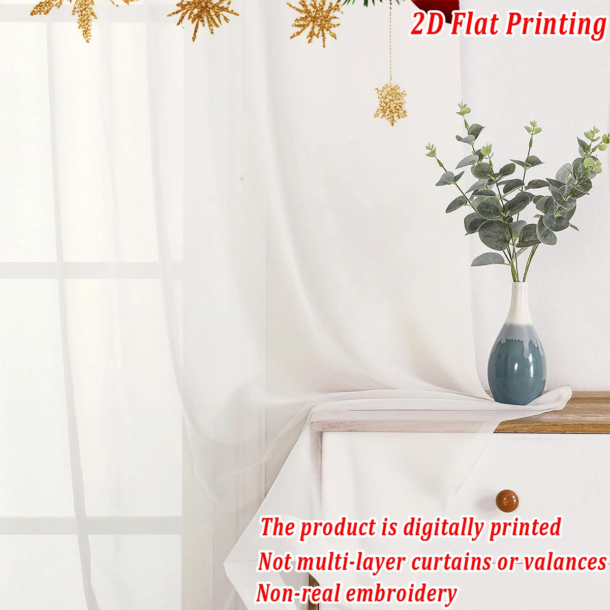 クリスマスフラットプリントシアーカーテン、クリスマスオーナメント、松ぼっくり付き、リビングルーム、ベッドルーム、パーティー、ドア、窓の装飾用