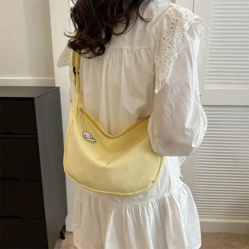 

Corduroy Waffle Plaid Shoulder Bag Large Capacity Korean Style Solid Color Shoulder Bag Handbag Tote Bag Handbag with Pendant