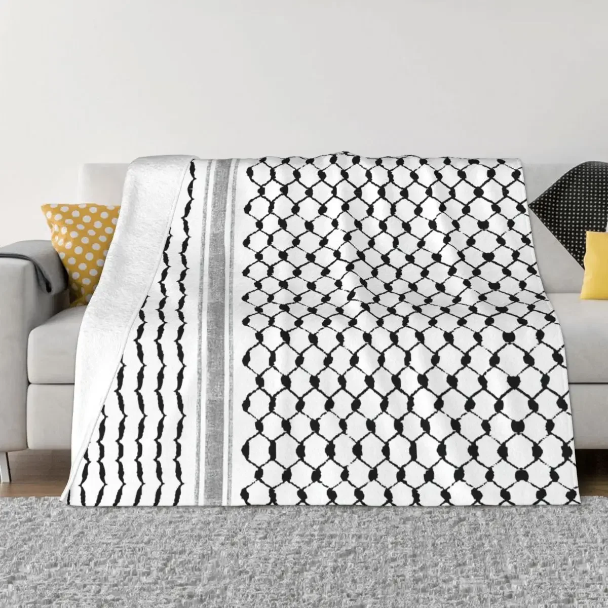 Palestinian Hatta Kufiya Folk Pattern Blankets Coral Fleece Plush Palestine Arabic Keffiyeh Throw Blanket for Bed Car Rug Piece