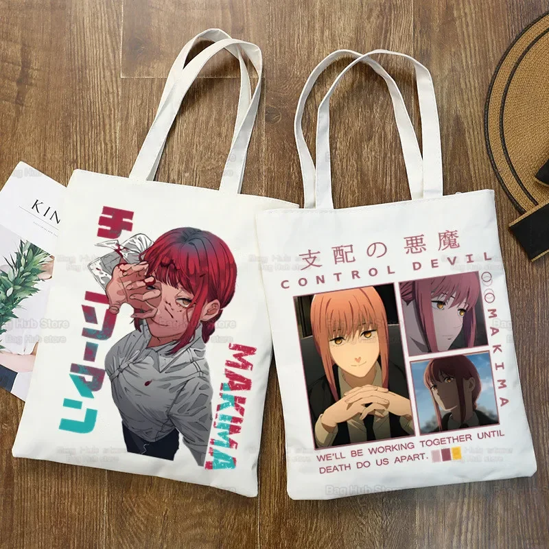 Chainsaw Man MAKIMA Japanese Anime Manga Ulzzang Shopper Bag Print Canvas Tote Bag Handbags Unisex Bag Harajuku Shoulder Bags