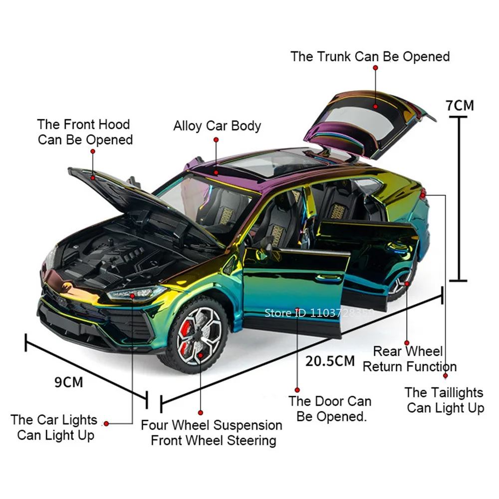 1:24 URUS Hellcat نموذج سيارة ألعاب مصغرة سبيكة دييكاست التراجع امتصاص الصدمات الصوت ضوء حلية لعبة المركبات للبنين #2