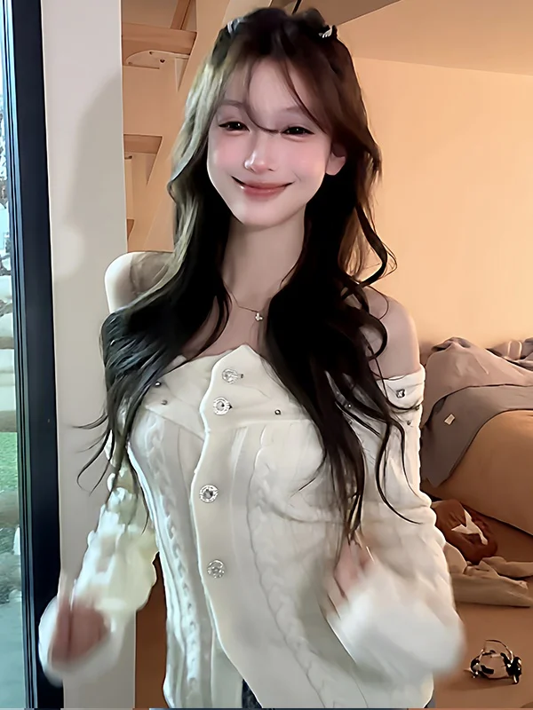 

Мягкий уютный свитер на одно плечо с перекрутом, женский, весна 2026, новинка, приталенный, стройнящий, с открытой спиной, кардиган-топ для подростков