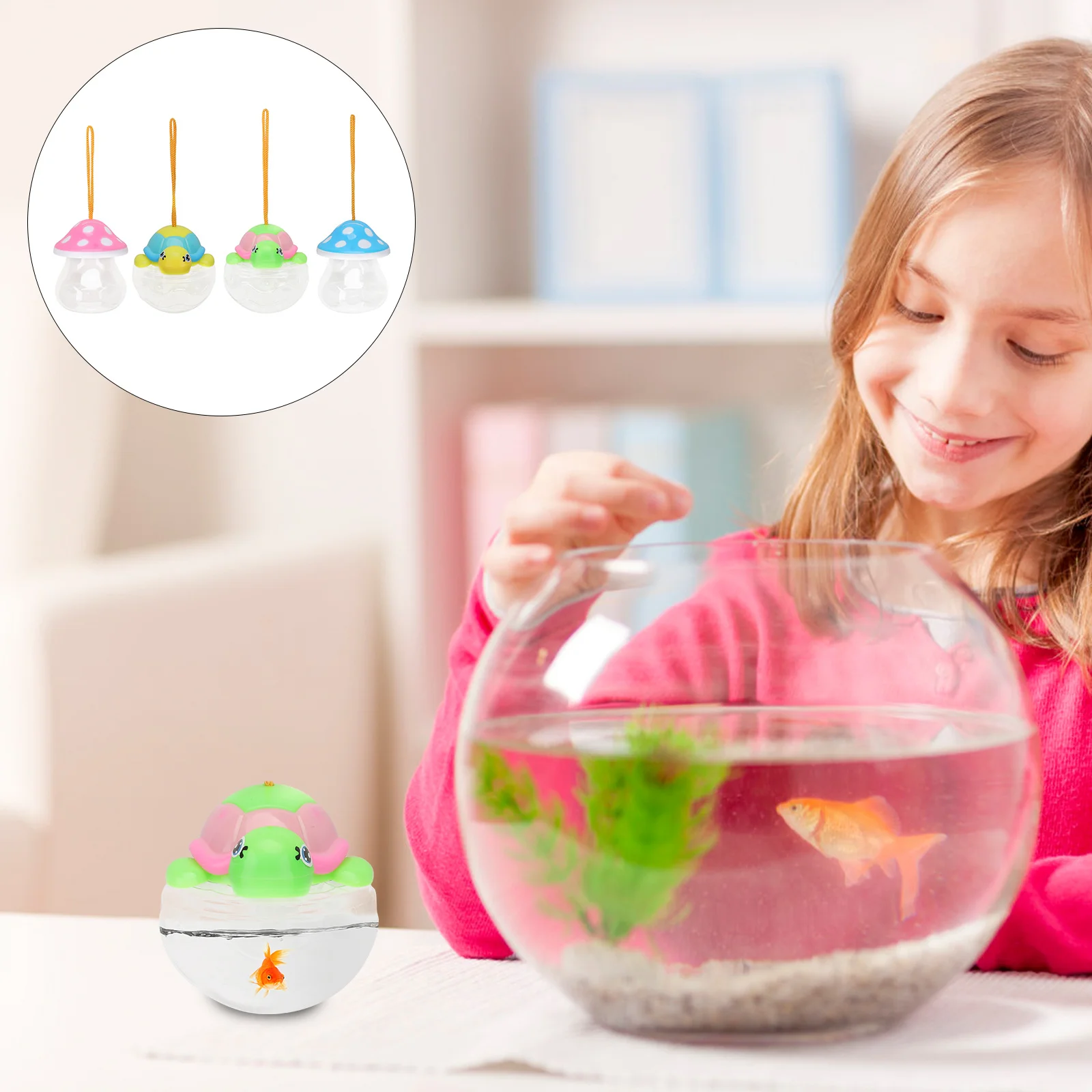 

4Pcs Mini Fish Tanks Portable Plastic Fish Bottles Turtle Mushroom Lid Creative Cartoon Design for Small Animal Keeping