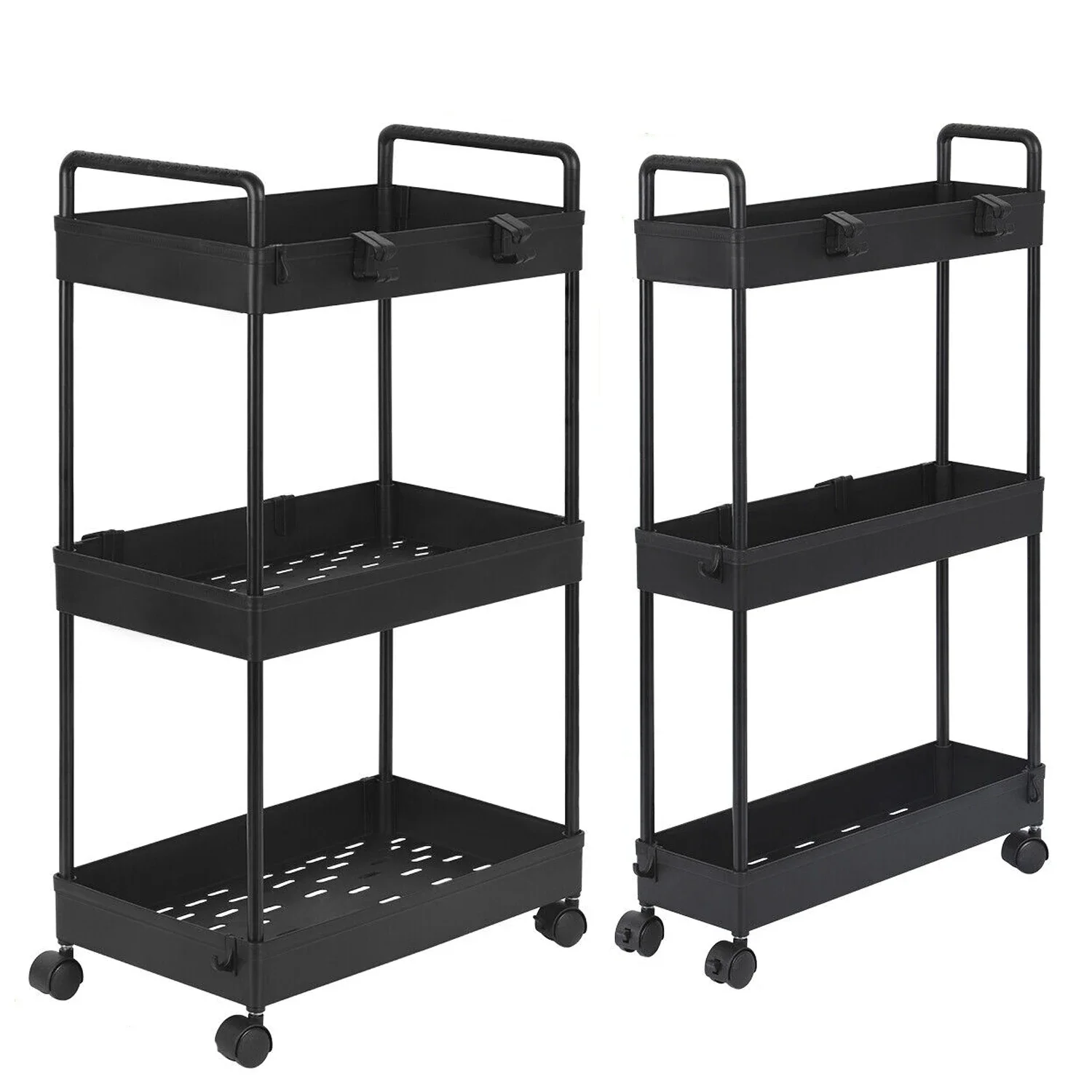 

2 Pack 3 Tier Slim Cart Bathroom Organizer Laundry Room Utility Cart Kitchen Organizer Rack