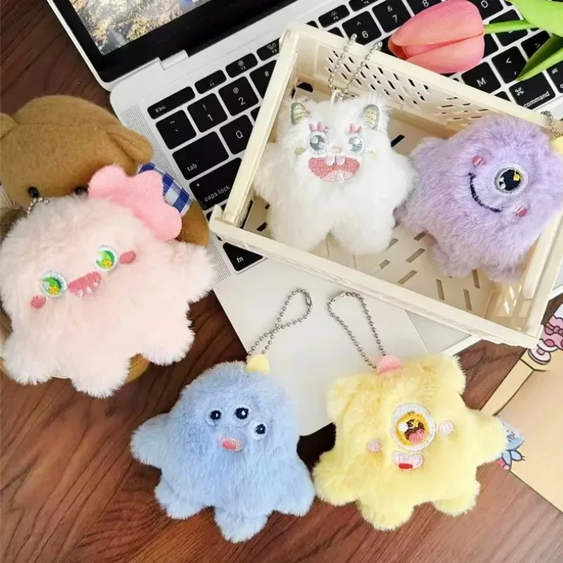 Cartoon Soft Monster Keychain Multi Style Plush One Eyed Monster Keyring Cute Fluffy Doll Key Chain Easy Clean Key Pendant Gifts