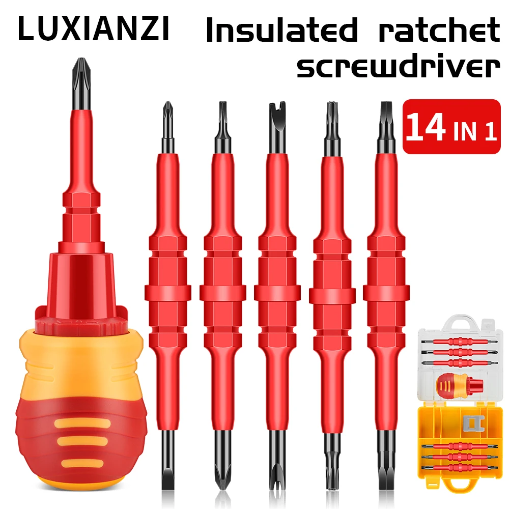 

LUXIANZI 14 in 1 Insulated Screwdriver Set CRV Magnetic Double Head Screw Driver Bits Kit For Electrician Home Repair Hand Tools